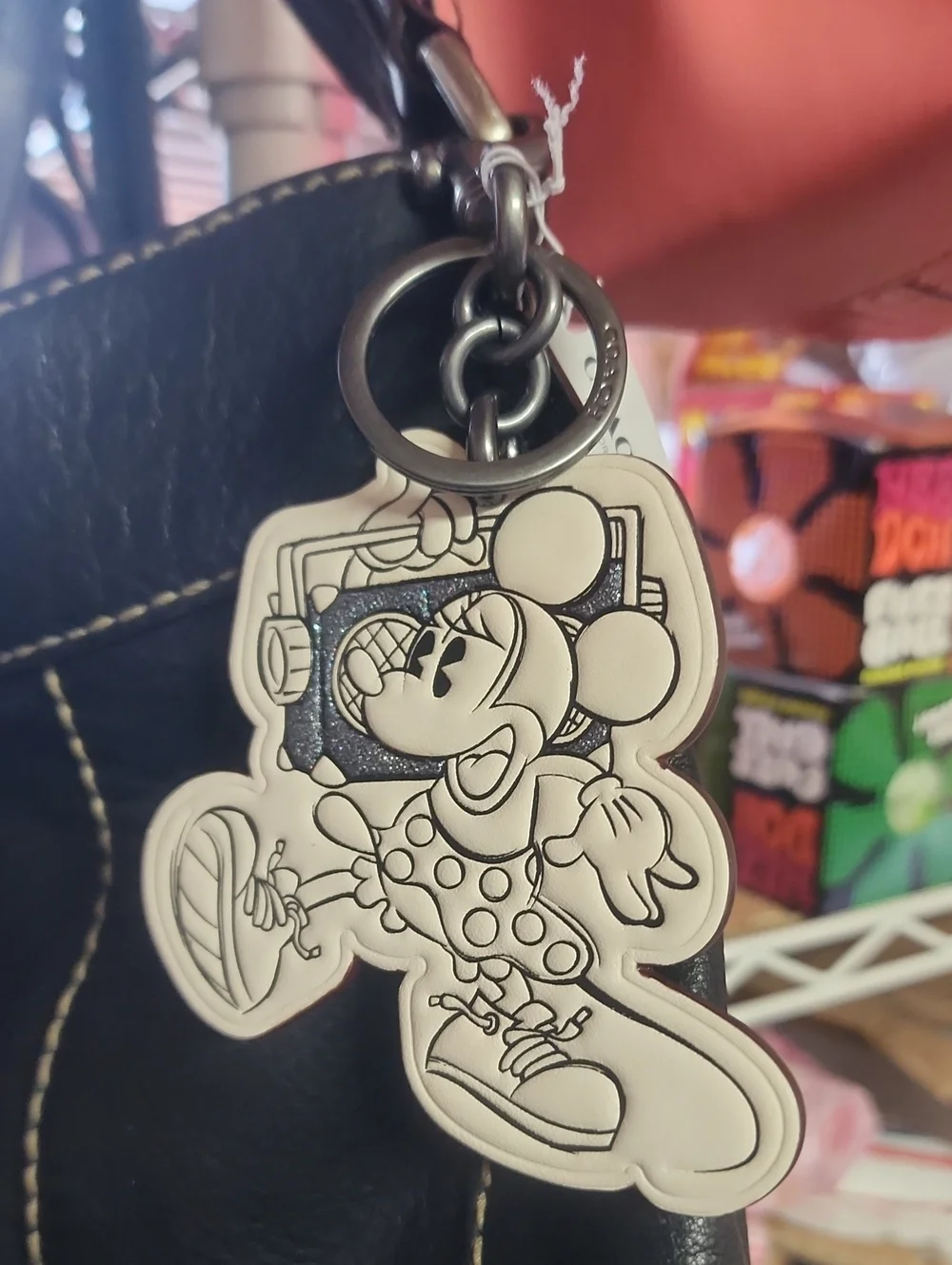 Coach X Disney Colab. Minnie Mouse Leather Key Charm Sparkle Enlaid Boombox Nwt